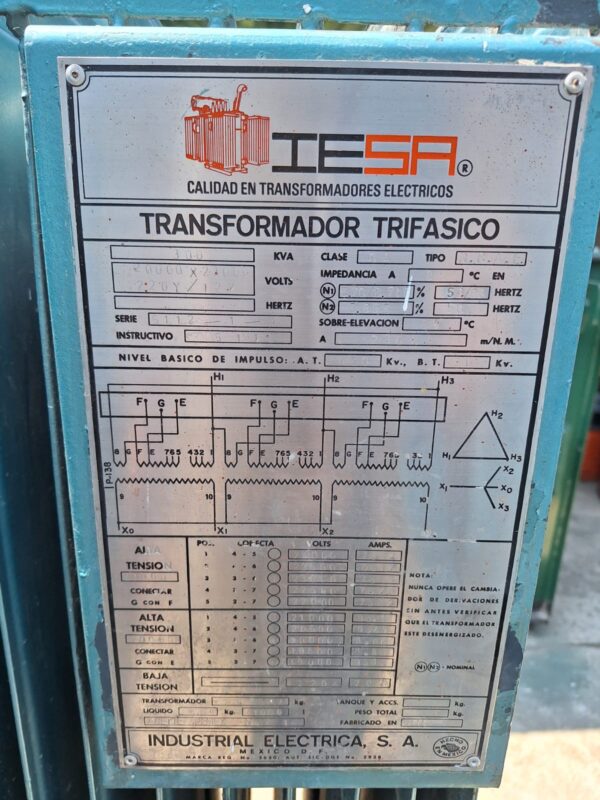 Transformador 300 KVA 23000-220/127 V.  Tipo Subestación Usado - Imagen 5
